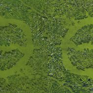 Geomancy (Green delta) 2023, 30 x 60 inches, woodcut