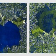 Geomancy (Lake diptych) 2022, 30 x 30 inches each, woodcut