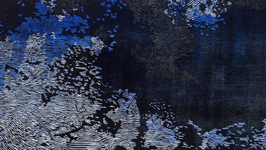 Geomancy (Blue and Black detail) 2023, 30 x 60 inches, woodcut